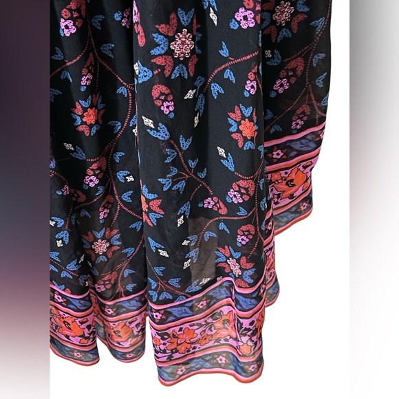 Joie NWT 100% silk high low hem floral ruffle midi dress black pink red blue - Picture 11 of 16